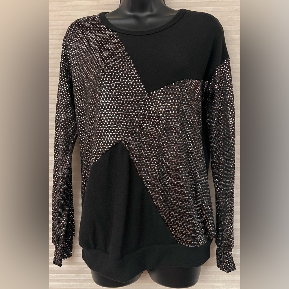 BLACK SWEATER WITH SPANGLE SHIMMER SEQUINS SIZE SMALL by TWENTY SECOND